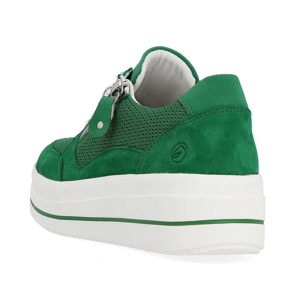 Emerald green remonte women´s sneakers D1C04-52 with a zipper and comfort width G. Shoe from the back.