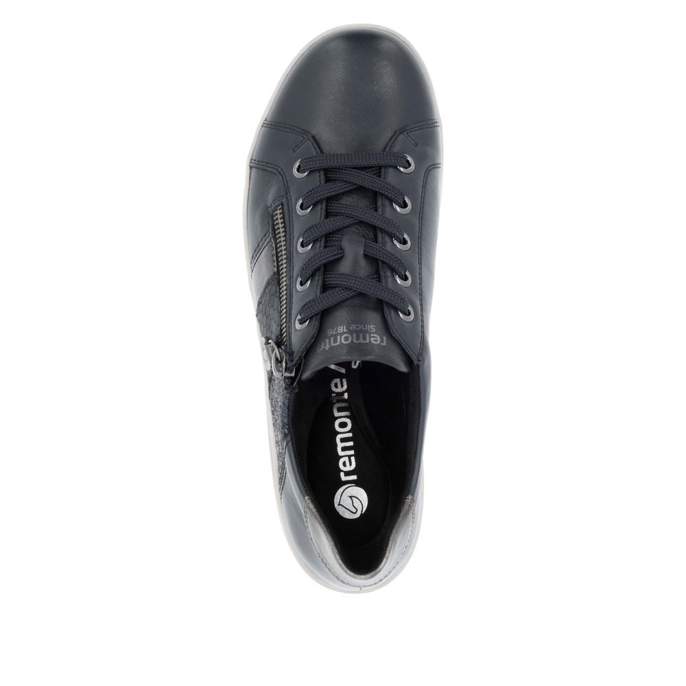 Blue remonte women´s lace-up shoes D1E00-14 with zipper as well as comfort width G. Shoe from the top.