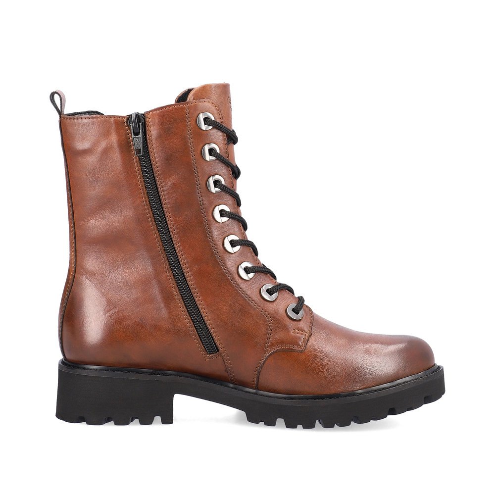 Braune remonte Damen Biker Boots D8668-22 mit Zierschnalle sowie Reißverschluss. Schuh Innenseite.