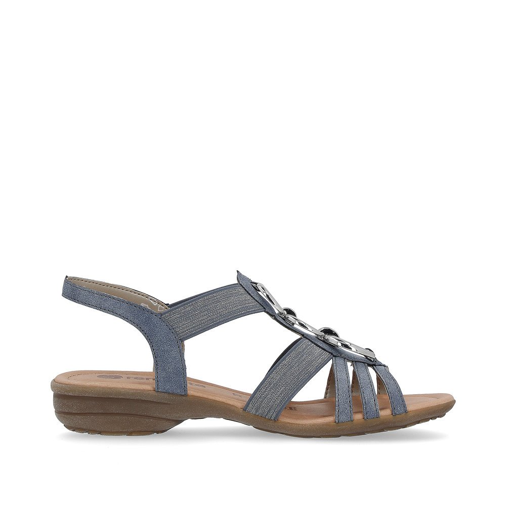 Slate blue remonte women´s strap sandals R3605-12 with an elastic insert. Shoe inside.