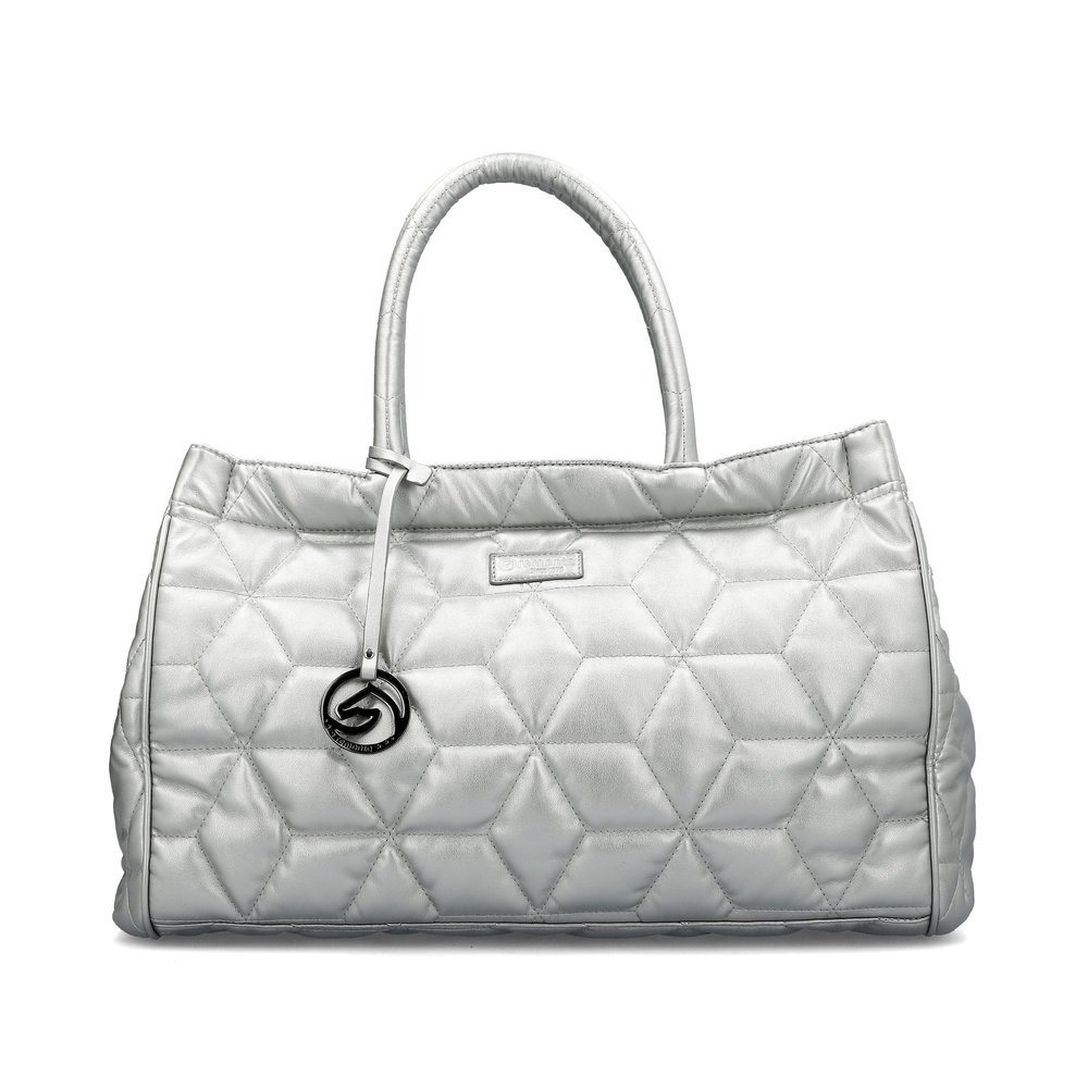 remonte handbag Q0757-91 in silver with zipper, solid handle and two small inner pockets. Front.