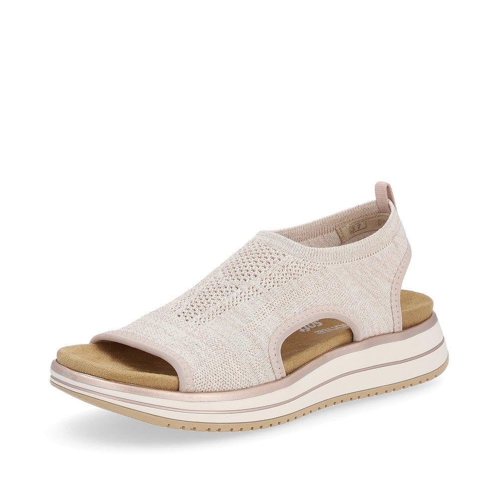 Powder pink remonte women´s strap sandals D1J52-31 with elastic insert. Shoe laterally.