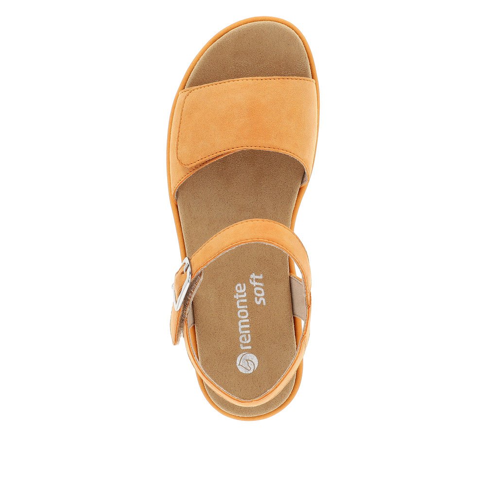 Orange remonte women´s strap sandals D1N50-38 with hook and loop fastener. Shoe from the top.