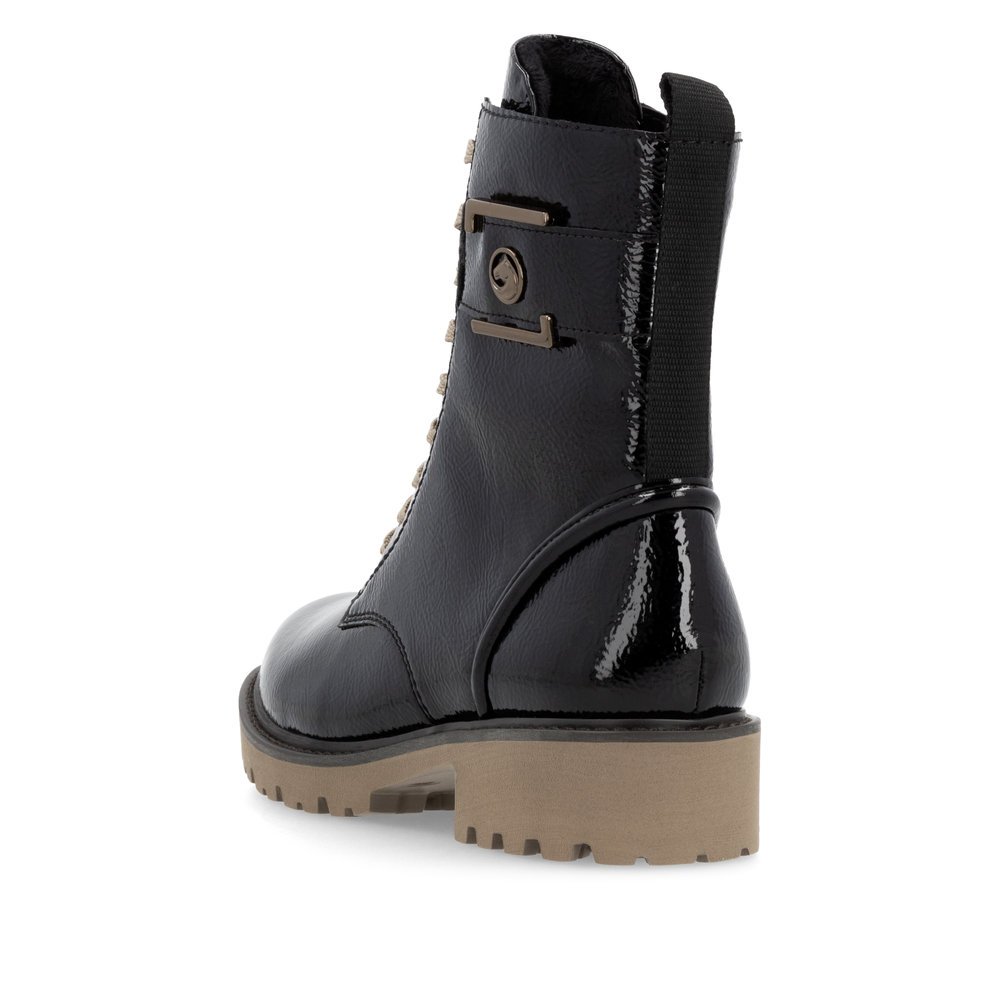 Bottes à lacets remonte noires pour femme D8663-00. Chaussure vue de l'arrière.