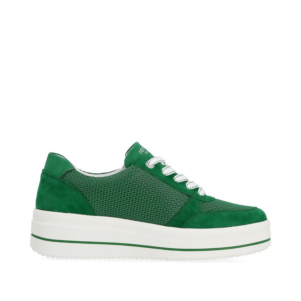 Emerald green remonte women´s sneakers D1C04-52 with a zipper and comfort width G. Shoe inside.
