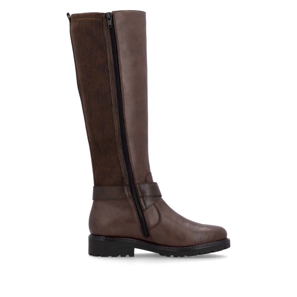 Braune remonte Hochschaftstiefel R6593-25 mit Zierschnallen sowie Reißverschluss. Schuh Innenseite.