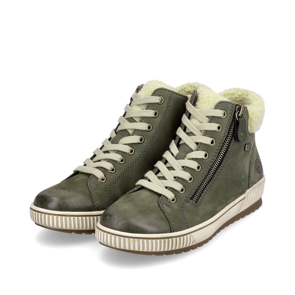 Fir green remonte women´s lace-up shoes D0770-54 with remonteTEX technology. Shoes laterally.