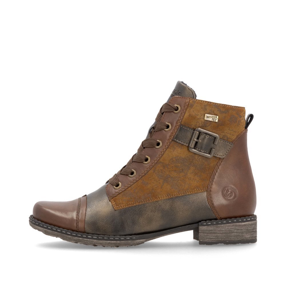 Braune remonte Damen Stiefeletten D4381-24 mit wasserabweisender TEX-Membran. Schuh Außenseite.