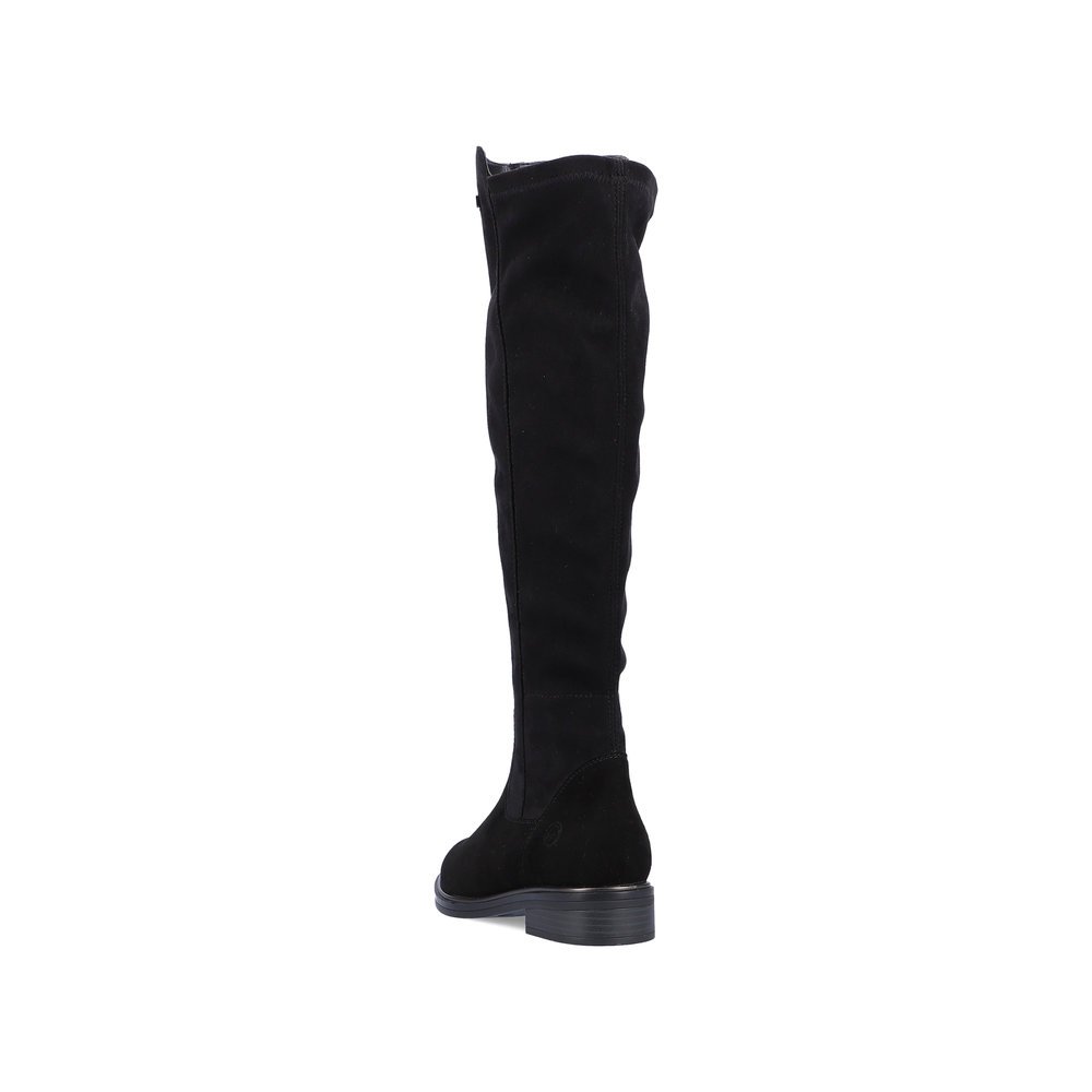 Jet black remonte women´s high boots D8387-02 with remonteTEX technology. Shoe from the back.