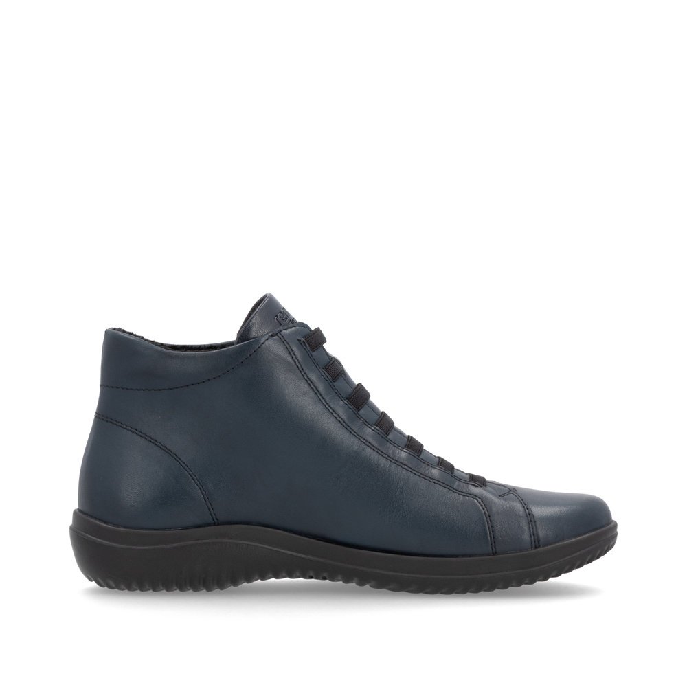 Blue remonte women´s lace-up shoes D1E70-14 with a black logo as well as a zipper. Shoe inside.