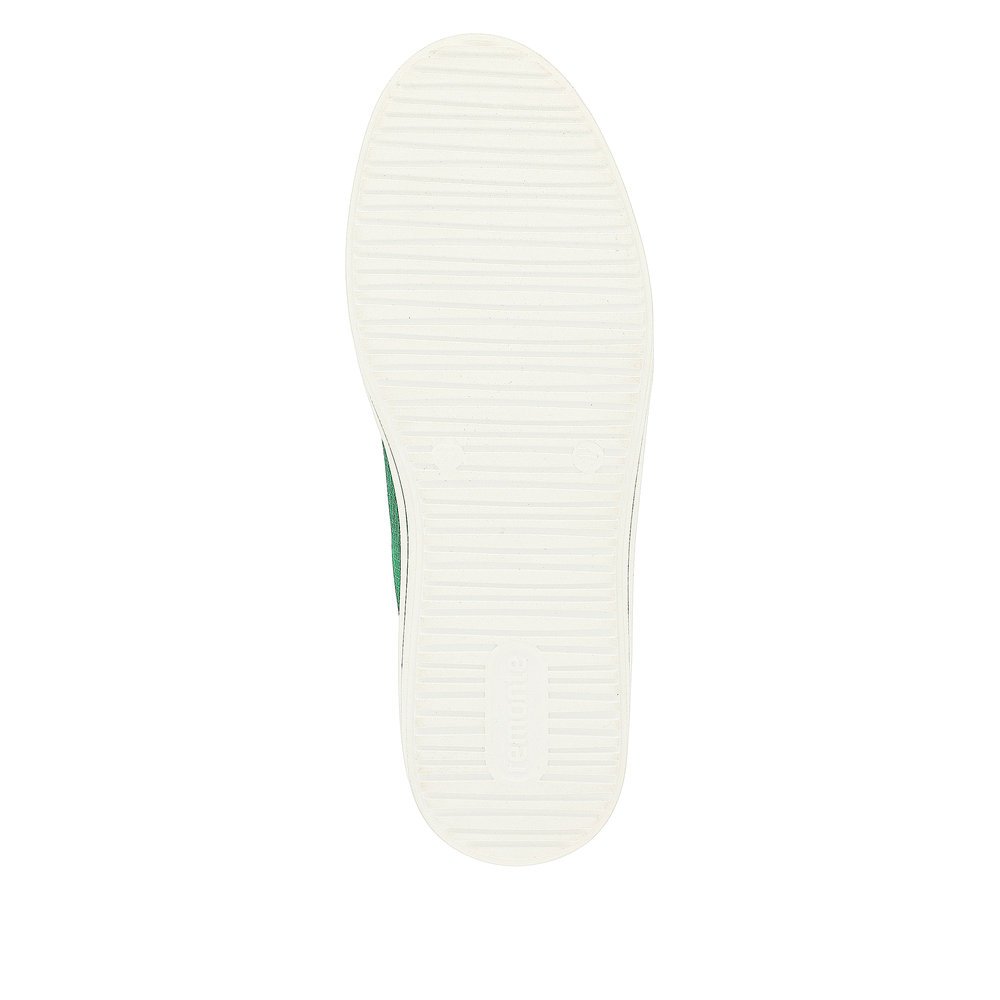 Emerald green remonte women´s sneakers D1C04-52 with a zipper and comfort width G. Outsole of the shoe.