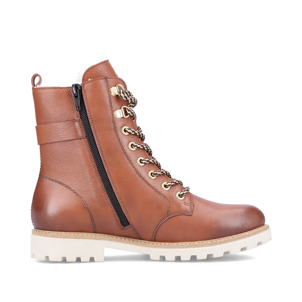 Mocha-coloured remonte women´s lace-up boots D8475-24 with remonteTEX technology. Shoe inside.