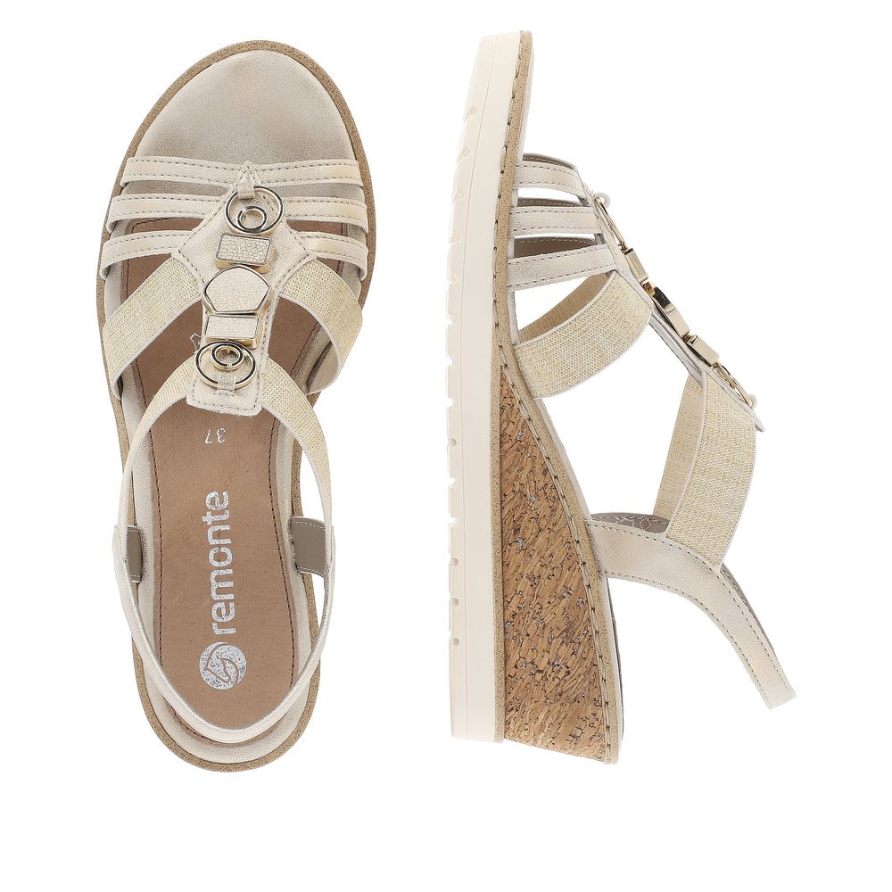 Golden remonte women´s wedge sandals R6264-90 with an elastic insert. Shoe from the top, lying.