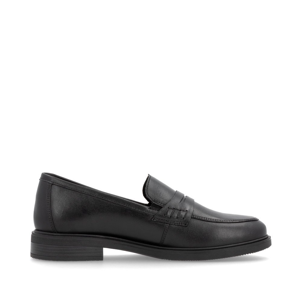 Mattschwarze remonte Damen Loafer D1U01-01 mit Gummizug. Schuh Innenseite.