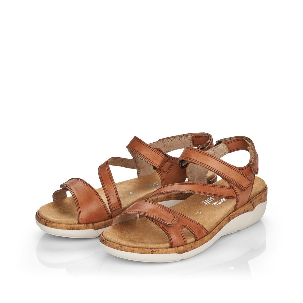 Brown remonte women´s strap sandals R6850-22 with a hook and loop fastener. Shoes laterally.
