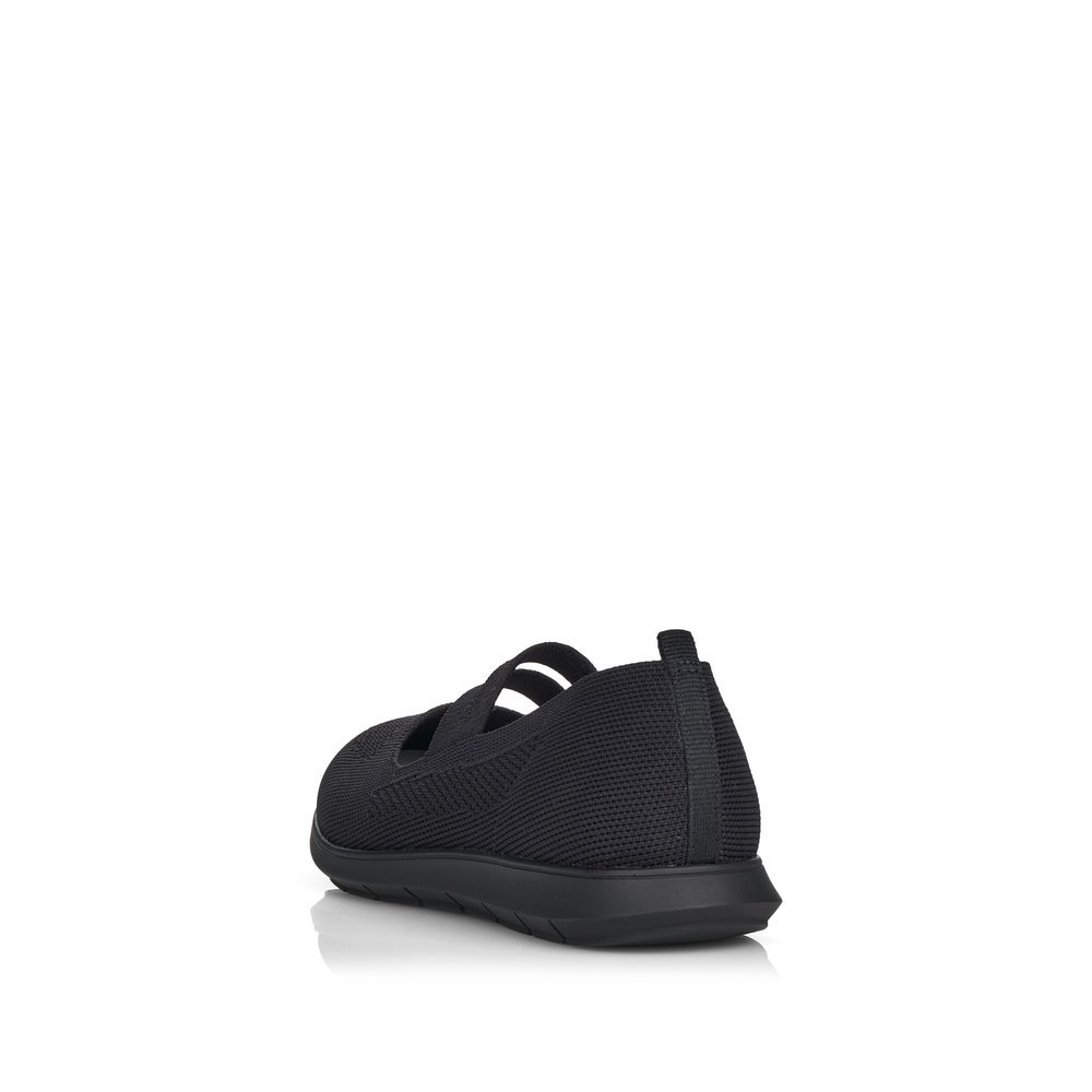 Black remonte women´s ballerinas R7102-01 with elastic insert and comfort width G. Shoe from the back.