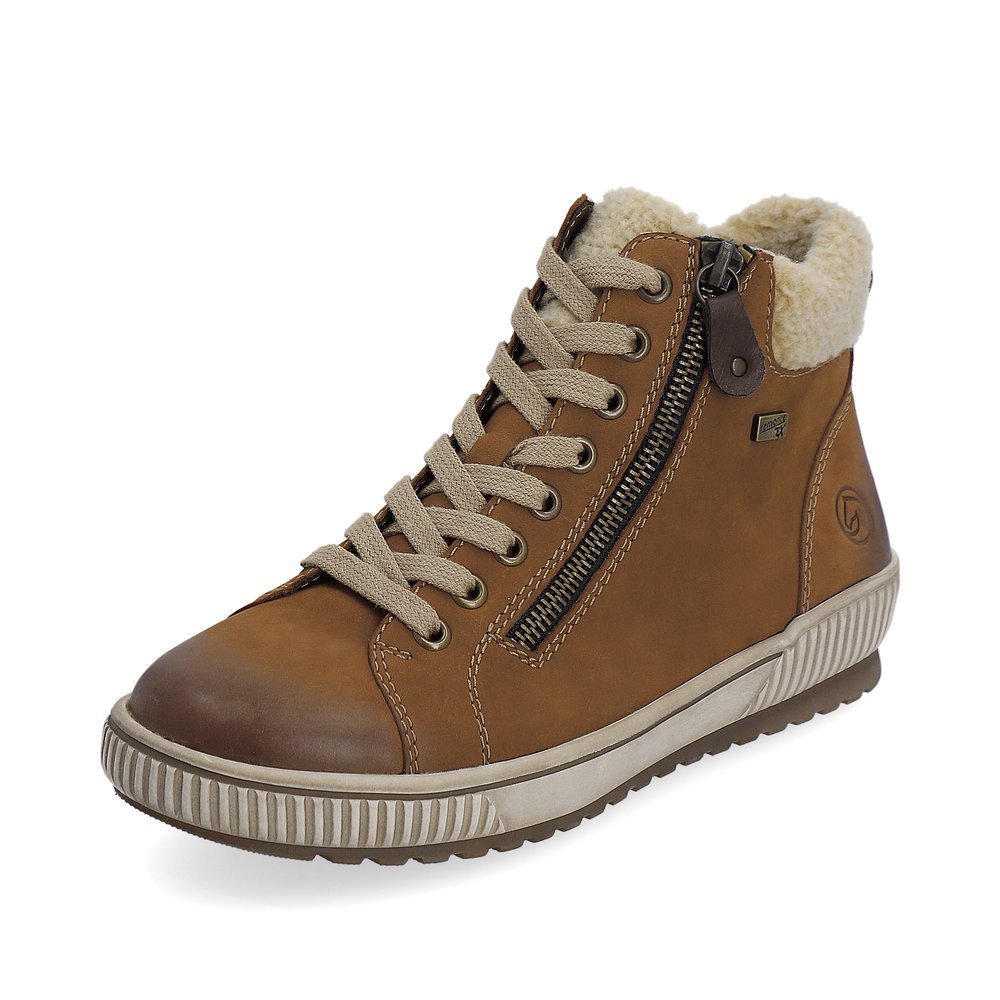 Caramel brown remonte women´s lace-up shoes D0770-22 with remonteTEX technology. Shoe laterally.