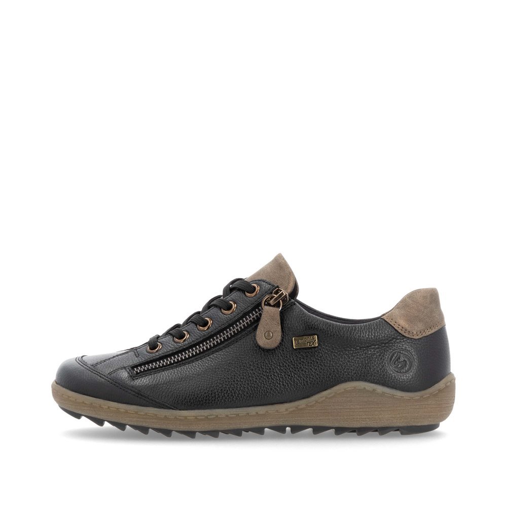 Urban black remonte women´s lace-up shoes R1402-08 with remonteTEX technology. Outside of the shoe.