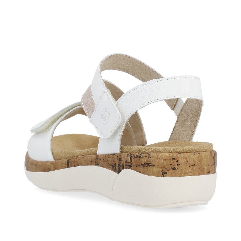 Star white remonte women´s strap sandals R6860-80 with a hook and loop fastener. Shoe from the back.