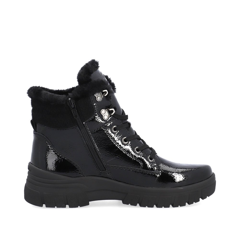 Midnight black remonte women´s lace-up boots D0E71-02 with remonteTEX technology. Shoe inside.