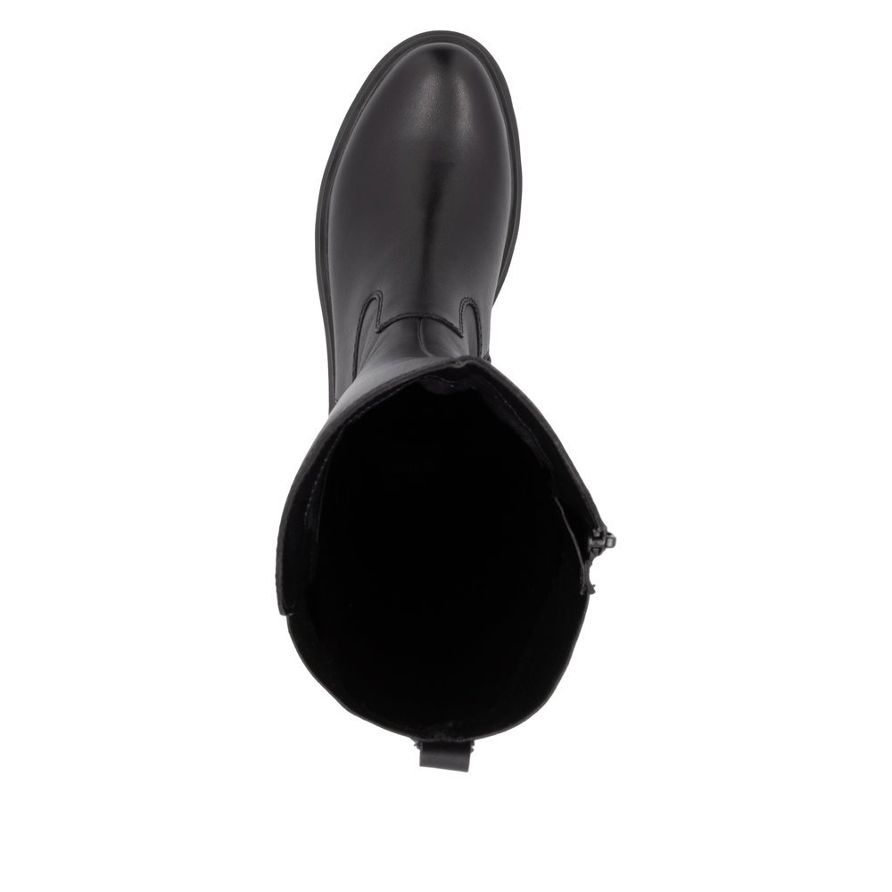 Black remonte women´s high boots D1W77-00 with a zipper as well as comfort width G. Shoe from the top.