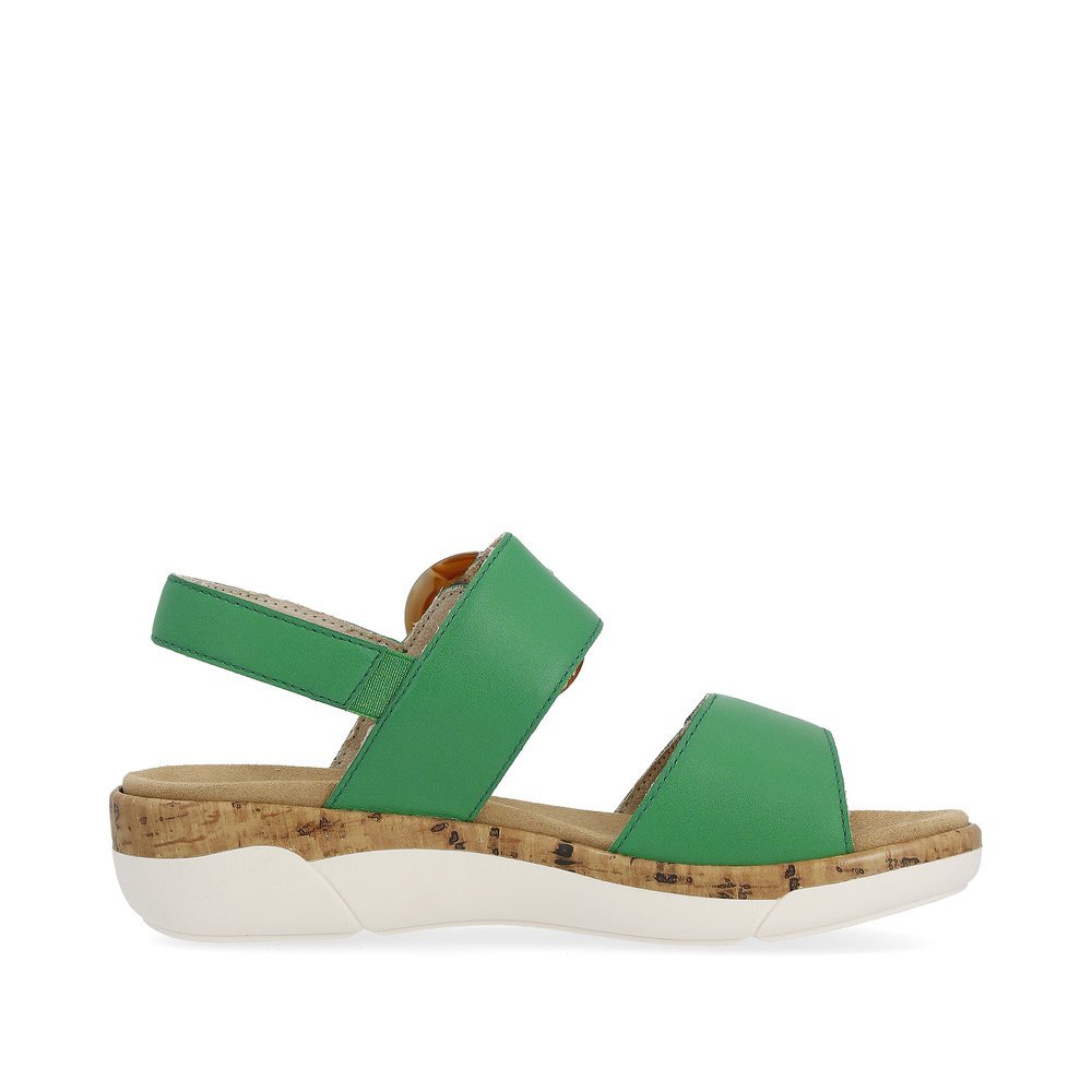 Emerald green remonte women´s strap sandals R6853-53 with a hook and loop fastener. Shoe inside.