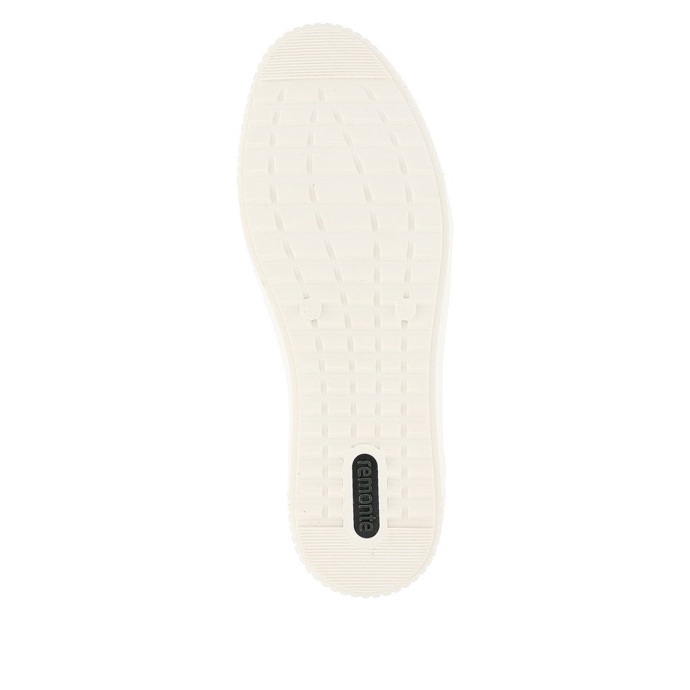 Cream white remonte women´s sneakers R7901-80 with a zipper and graphical pattern. Outsole of the shoe.