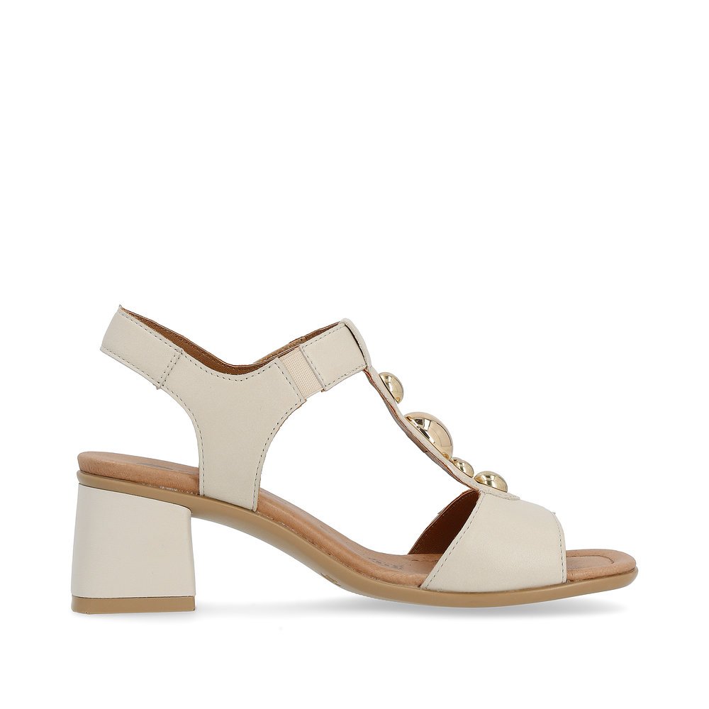 Cream beige remonte women´s strap sandals D1K52-80 with a hook and loop fastener. Shoe inside.
