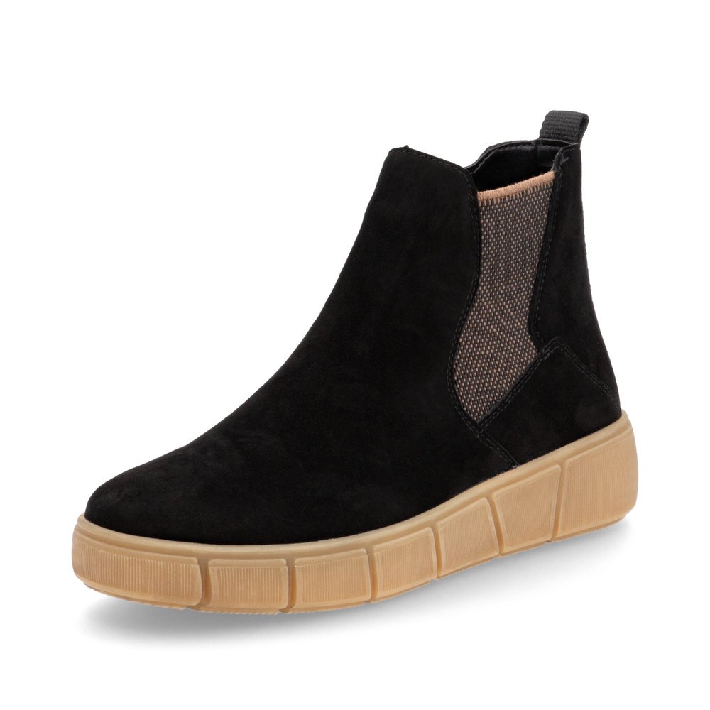 Black remonte women´s Chelsea boots D1T71-00 with zipper as well as comfort width G. Shoe laterally.