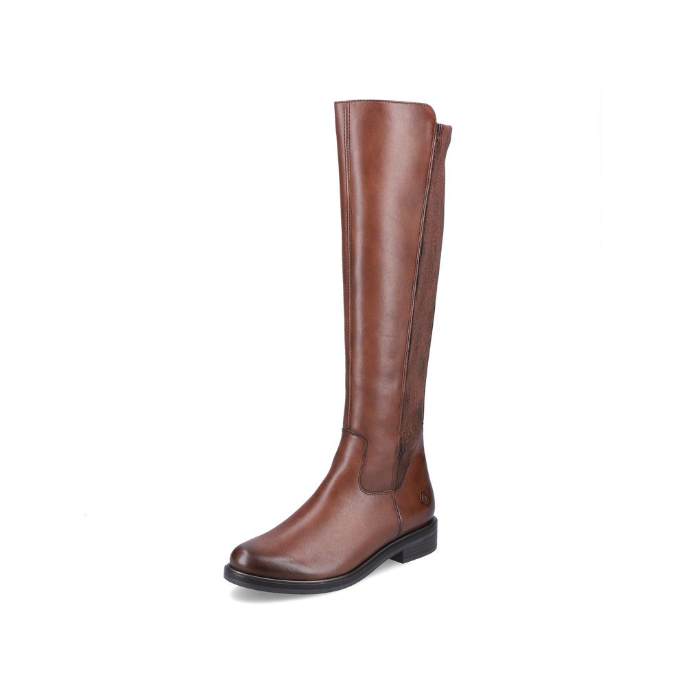 Brown remonte women´s high boots D8371-25 with a zipper as well as removable insole. Shoe laterally.