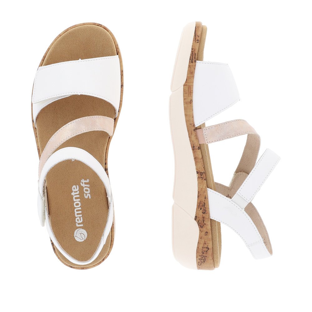 Star white remonte women´s strap sandals R6860-80 with a hook and loop fastener. Shoe from the top, lying.