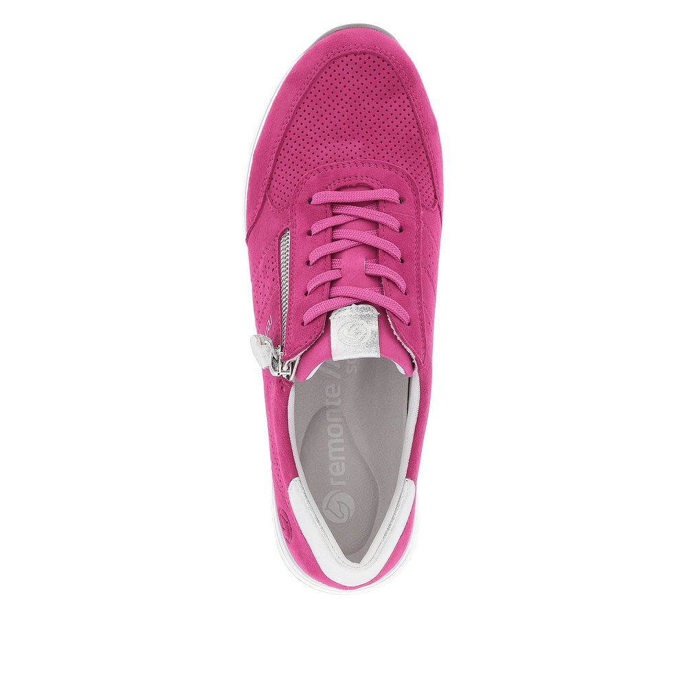 Magenta remonte women´s sneakers R6705-31 with zipper and comfort width G. Shoe from the top.
