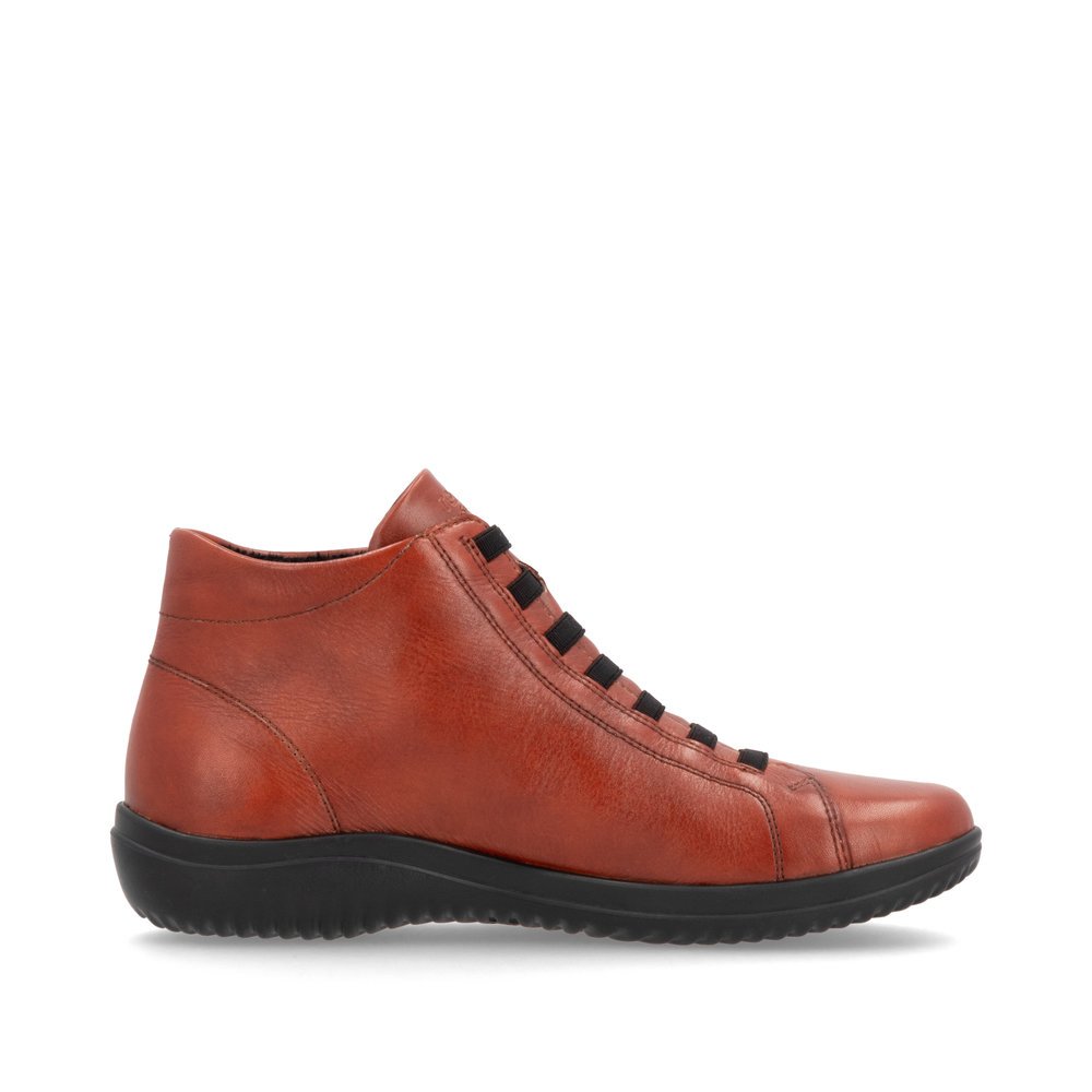 Chaussures à lacets remonte orange pour femme D1E70-38 avec logo noir. Intérieur de la chaussure.