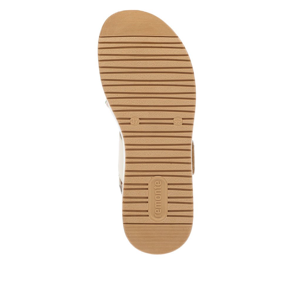 Beige remonte women´s strap sandals D1J53-60 with a hook and loop fastener. Outsole of the shoe.