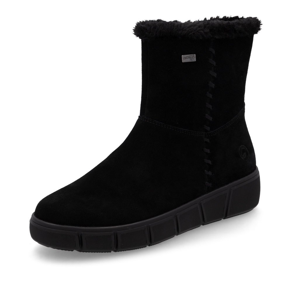 Jet black remonte women´s ankle boots D1T75-02 with remonteTEX technology. Shoe laterally.