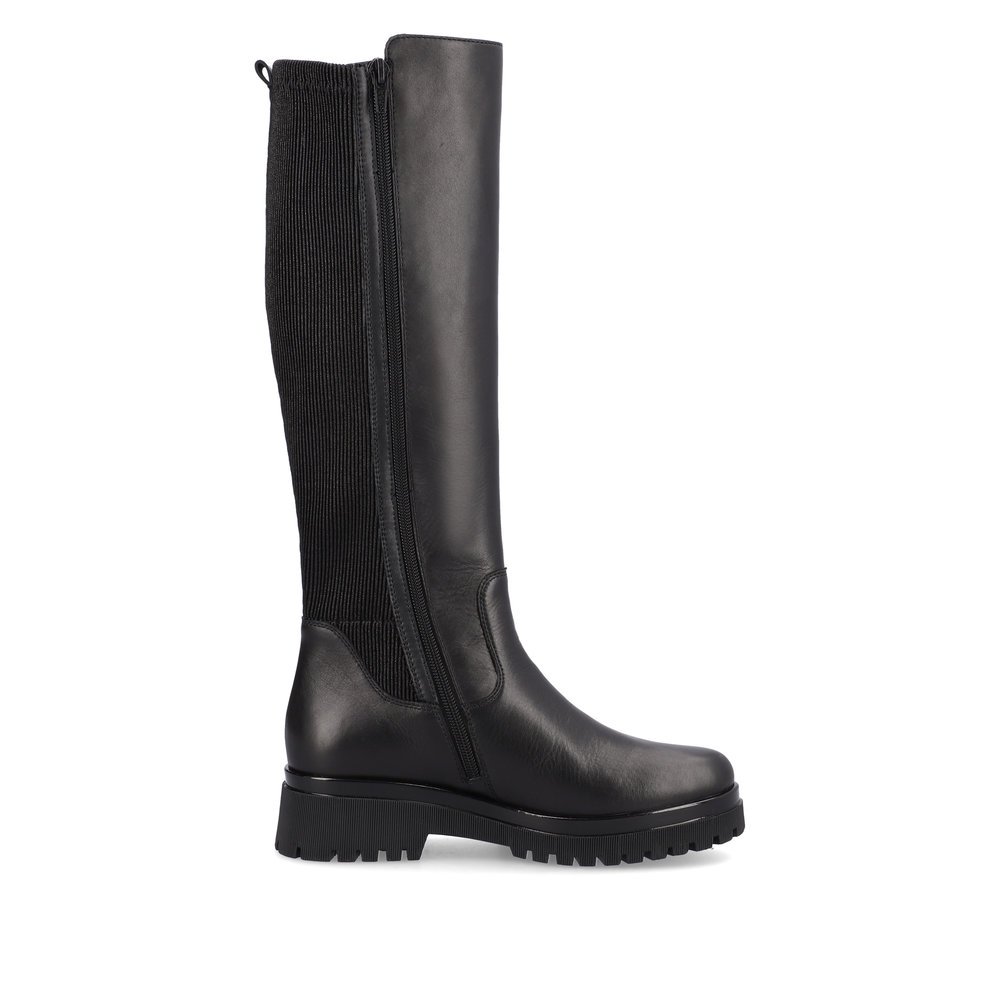 Black remonte women´s high boots D1B71-01 with a zipper as well as comfort width G. Shoe inside.