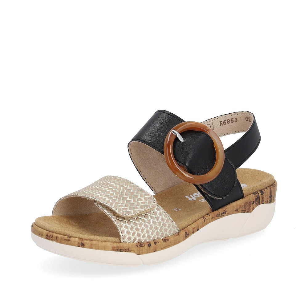 Steel black remonte women´s strap sandals R6853-02 with hook and loop fastener. Shoe laterally.