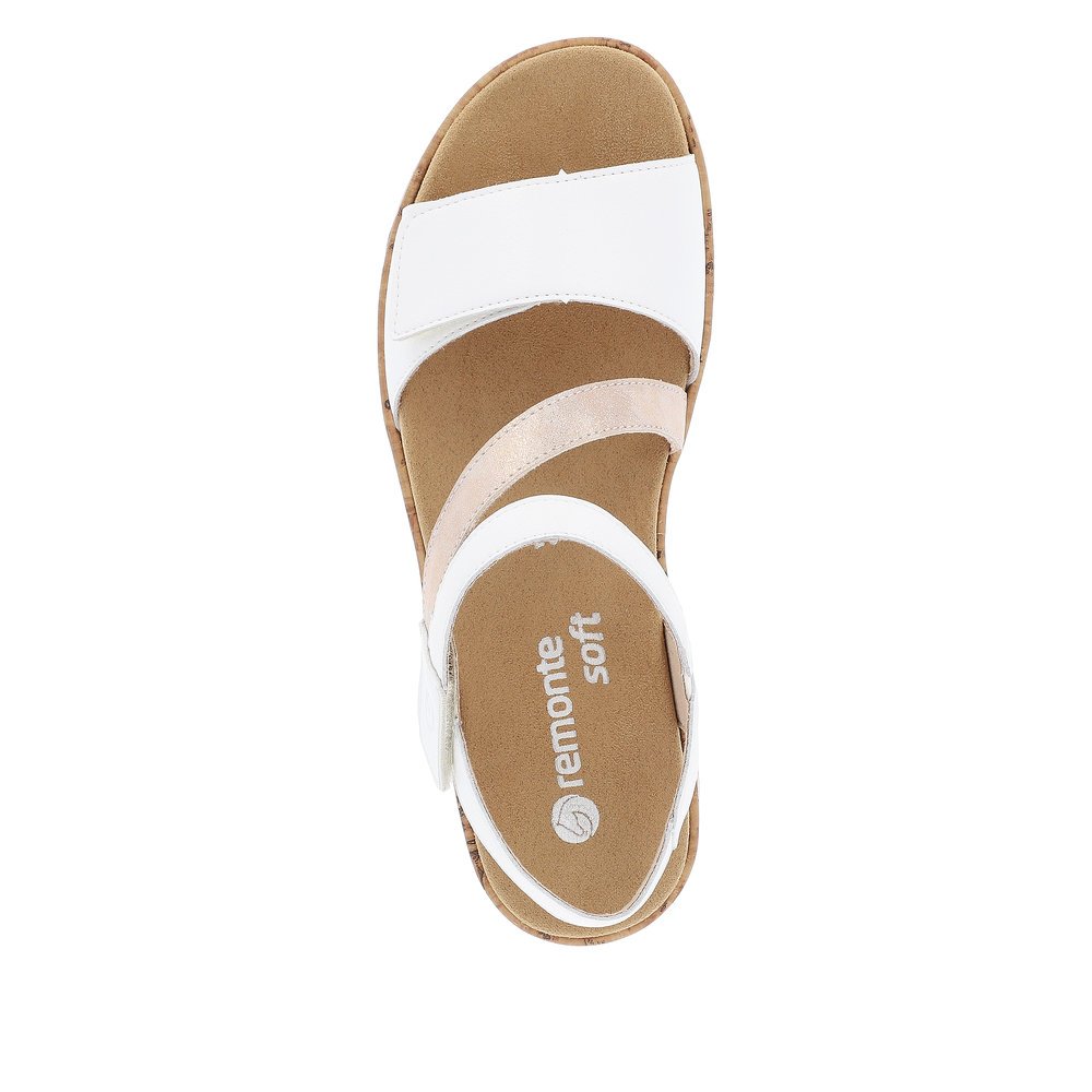 Star white remonte women´s strap sandals R6860-80 with a hook and loop fastener. Shoe from the top.