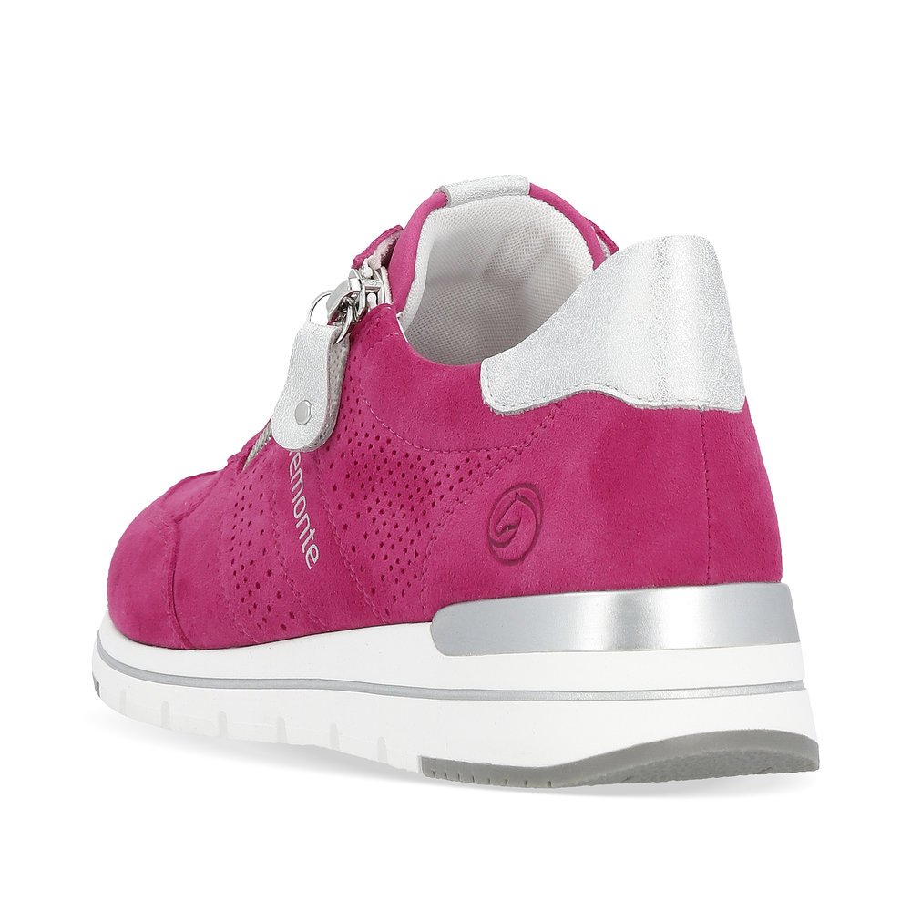 Magenta remonte women´s sneakers R6705-31 with zipper and comfort width G. Shoe from the back.