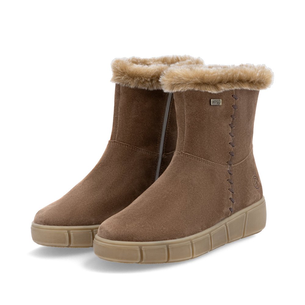 Wood brown remonte women´s ankle boots D1T75-20 with remonteTEX technology. Shoes laterally.