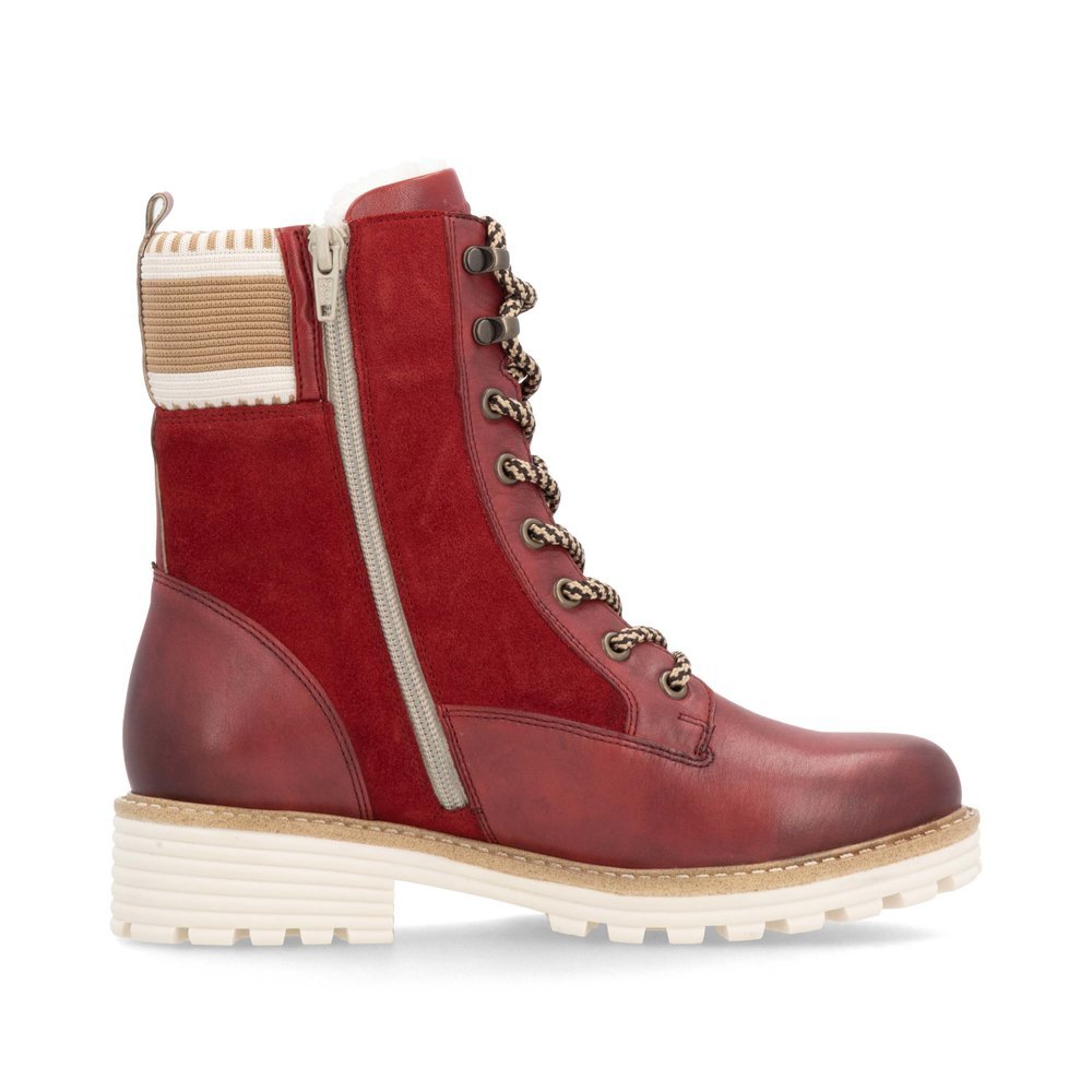 Fire red remonte women´s lace-up boots D0W77-35 with remonteTEX technology. Shoe inside.