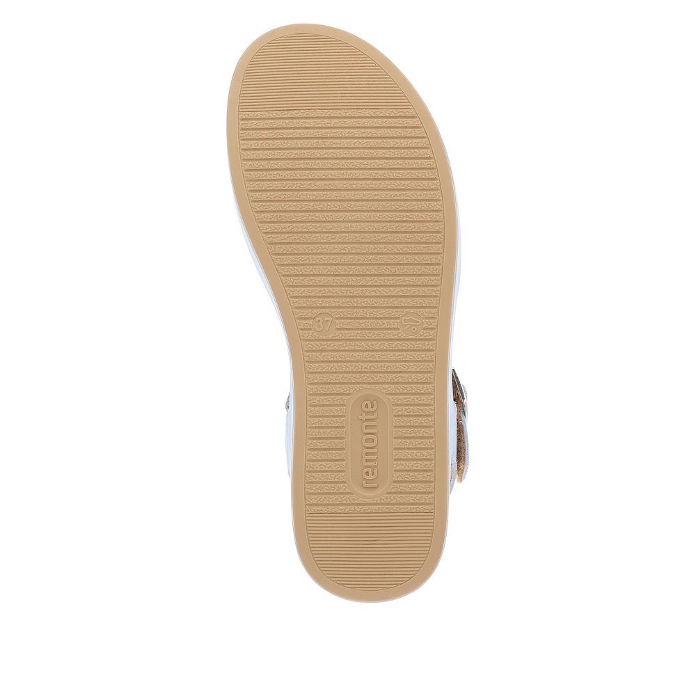 Ice blue remonte women´s strap sandals D1N50-10 with hook and loop fastener. Outsole of the shoe.