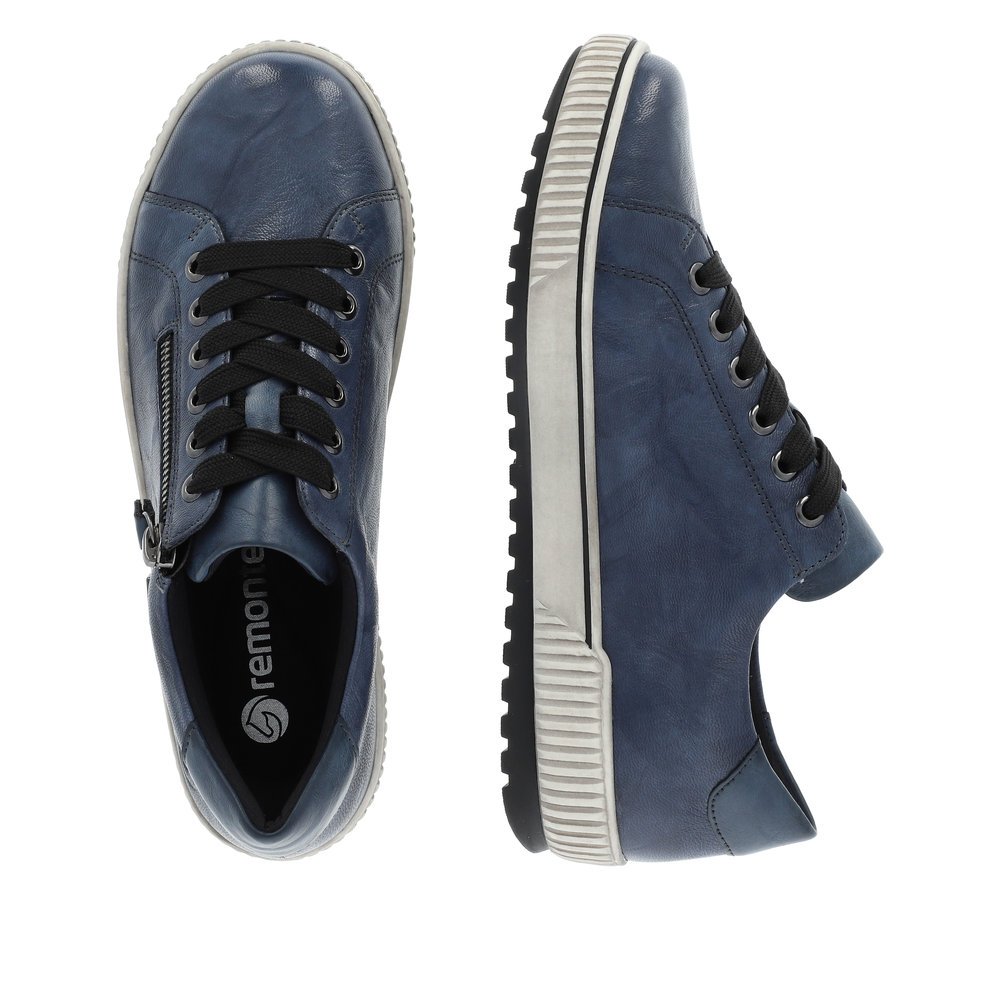 Slate blue remonte women´s lace-up shoes D0700-14 with remonteTEX technology. Shoe from the top, lying.