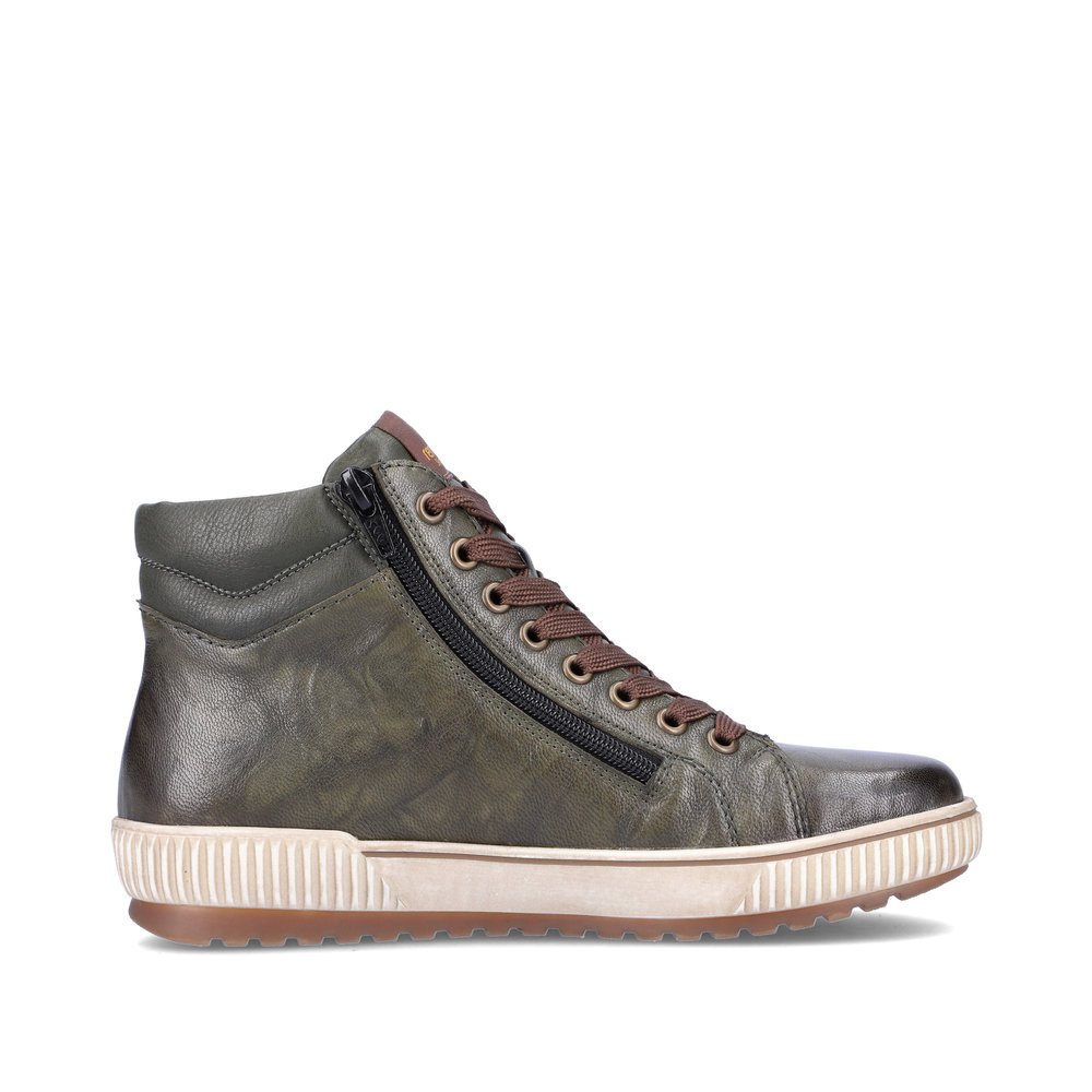 Forest green remonte women´s lace-up boots D0772-52 with remonteTEX technology. Shoe inside.