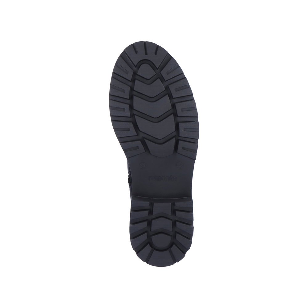 Night black remonte women´s high boots D0B72-01 with remonteTEX technology. Outsole of the shoe.