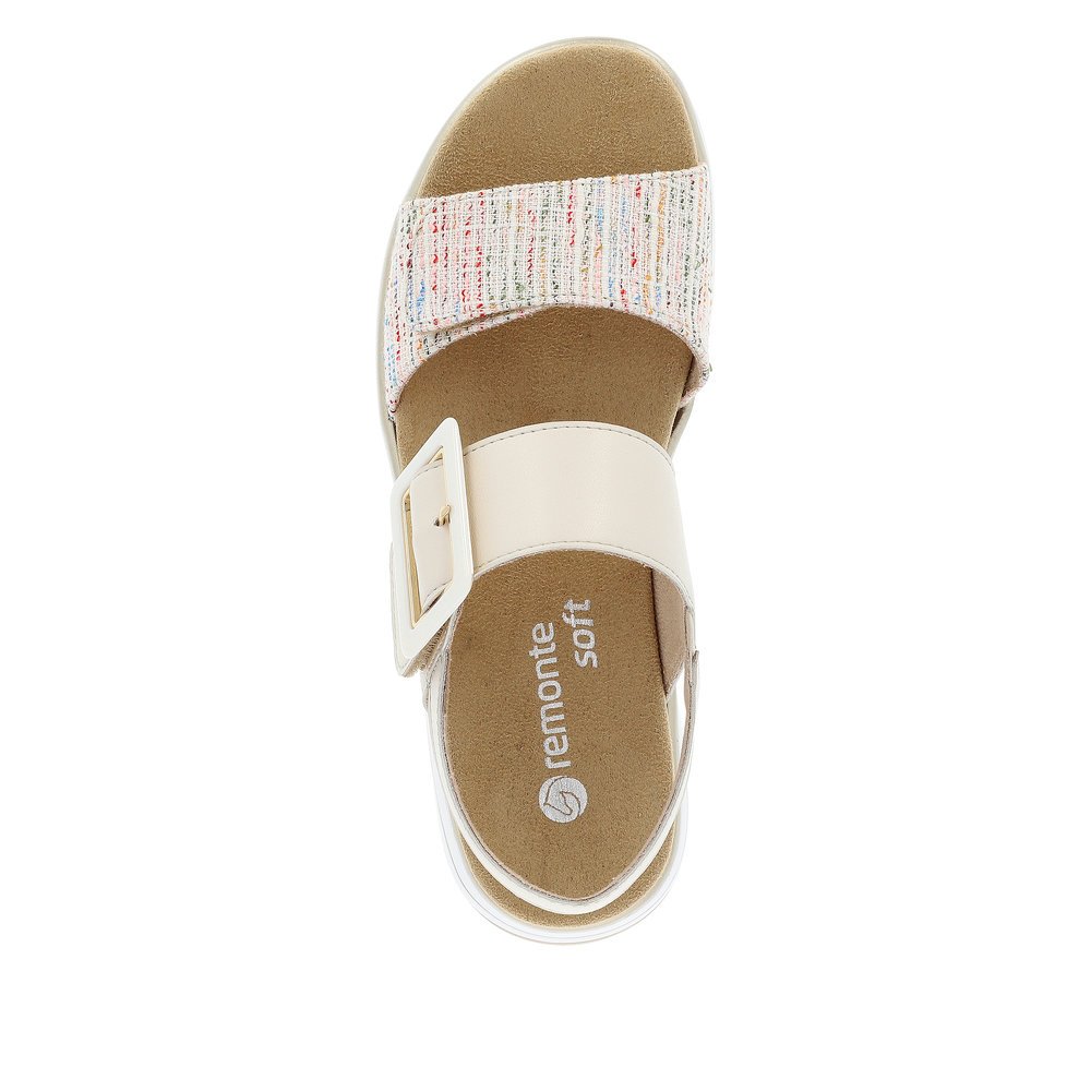 Beige remonte women´s strap sandals D1J53-60 with a hook and loop fastener. Shoe from the top.
