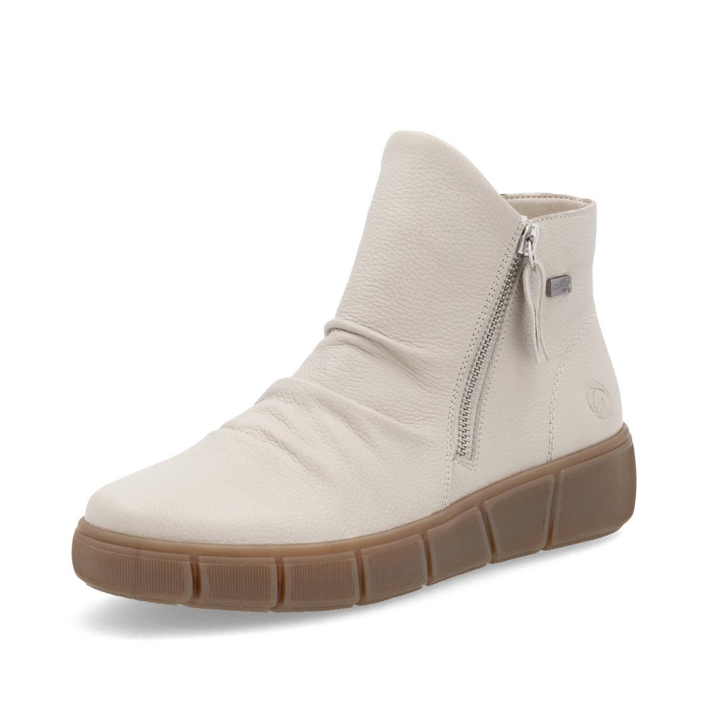 Cream beige remonte women´s ankle boots D1T73-60 with remonteTEX technology. Shoe laterally.