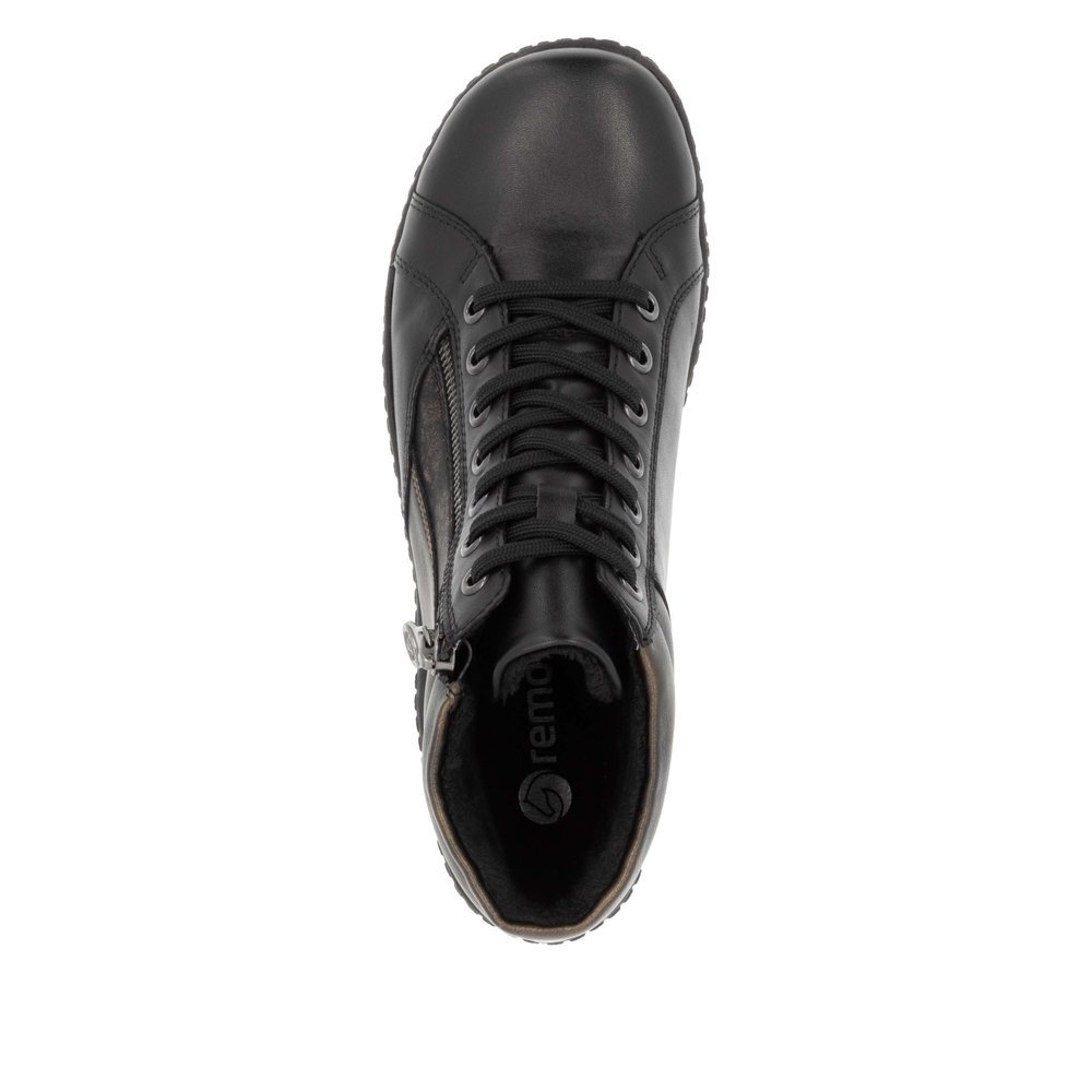 Black remonte women´s lace-up shoes R1458-03 with remonteTEX technology. Shoe from the top.