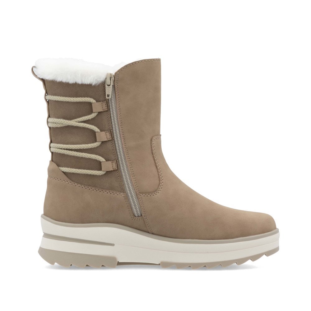 Braunbeige remonte Damen Kurzstiefel D2B72-20 mit griffiger Glass-Fibre Sohle. Schuh Innenseite.