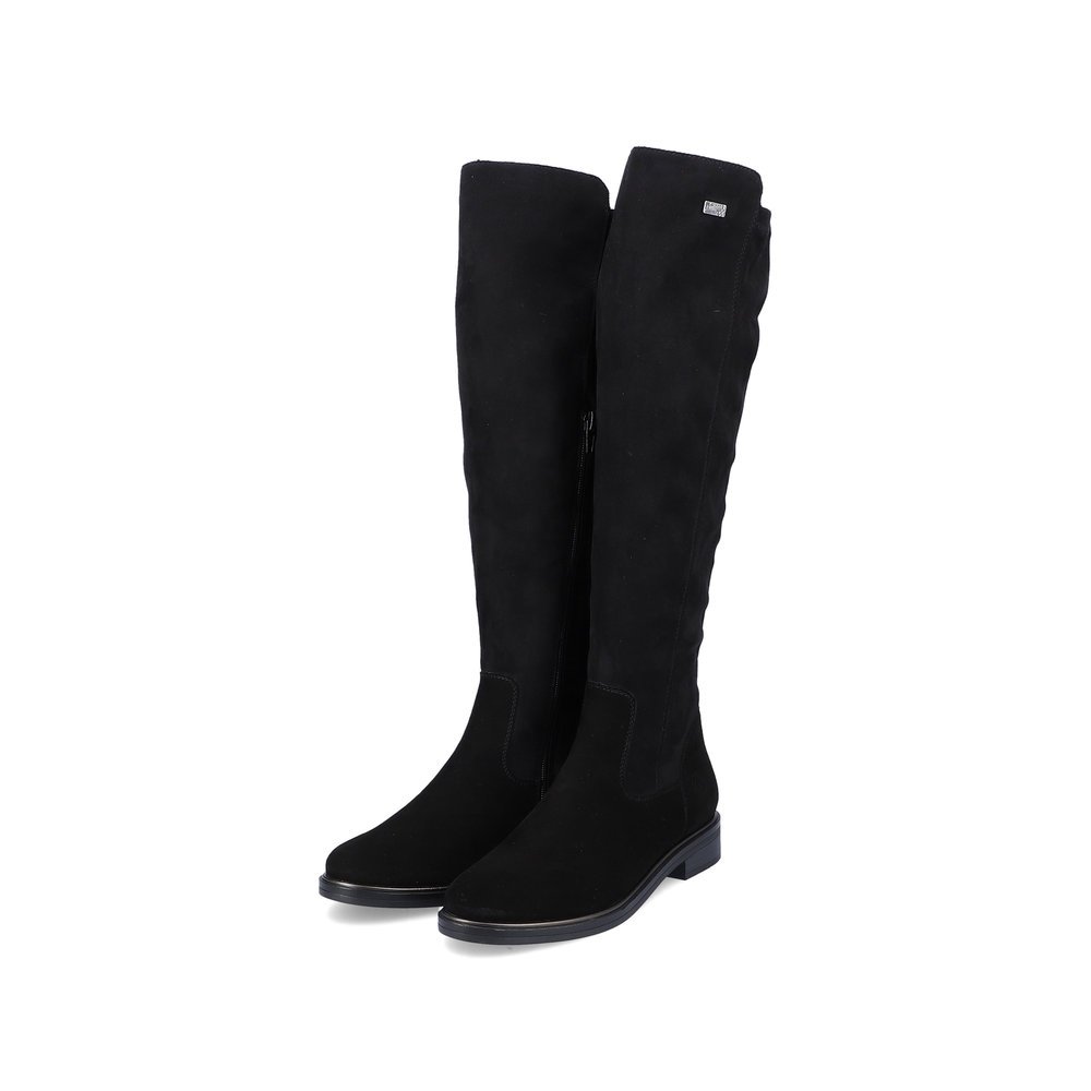 Jet black remonte women´s high boots D8387-02 with remonteTEX technology. Shoes laterally.